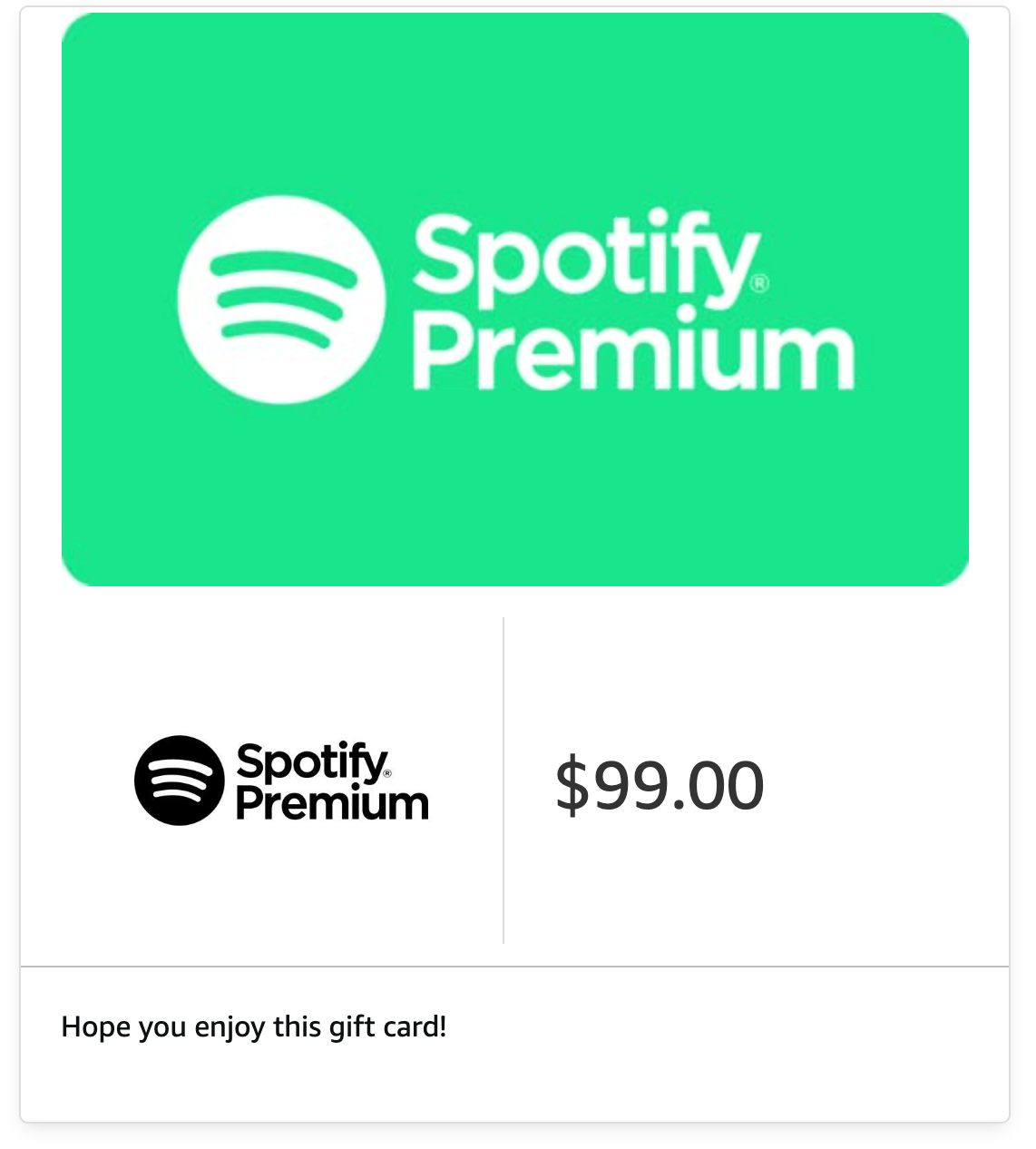 Spotify Premium 12 Month Subscription $99 Gift Card