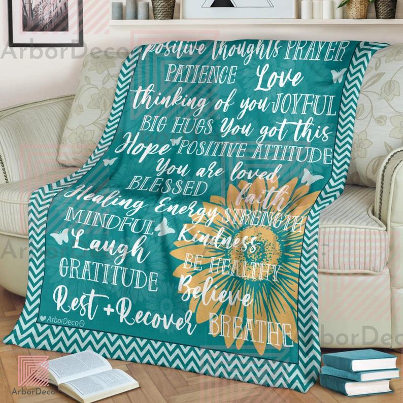 You Got This - Healing Message Throw Blanket with Sunflowers - 50"x60" Color: Teal Blue