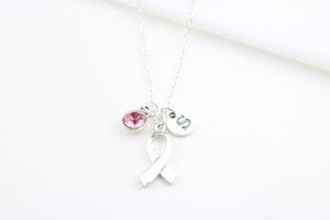 Breast Cancer Personalized Necklace, Pink Ribbon