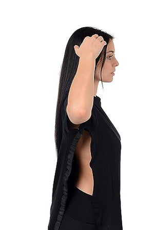 Post Surgery Recovery Tshirt Snap Open Tearaway Shirt (Small, Black/Women)