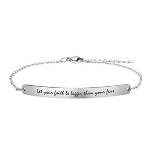 Encouragement Jewelry for Girls Inspirational Identification Bracelet Graduation Gift Engraved Let Your Faith Be Bigger than Your Fear