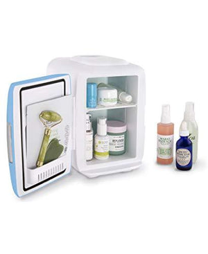 Cooluli Skin Care Mini Fridge for Bedroom - Car, Office Desk & Dorm Room - Portable 4L/6 Can Electric Plug In Cooler & Warmer for Food, Drinks, Beauty & Makeup - 12v AC/DC & Exclusive USB Option, Blue
