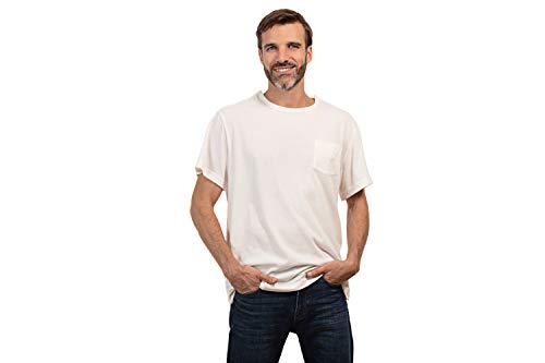 MAI Post Shoulder Surgery Shirts | Chemo Shirts for Port Access | Men Short Sleeve Shirt | Easy Snaps on Shirt Sides and Full Arm Opening | Dialysis Clothing (White, L)