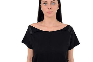 Post Surgery Recovery Tshirt Snap Open Tearaway Shirt (Small, Black/Women)
