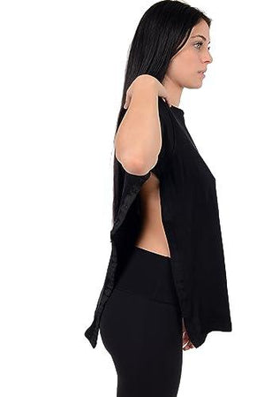 Post Surgery Recovery Tshirt Snap Open Tearaway Shirt (Small, Black/Women)