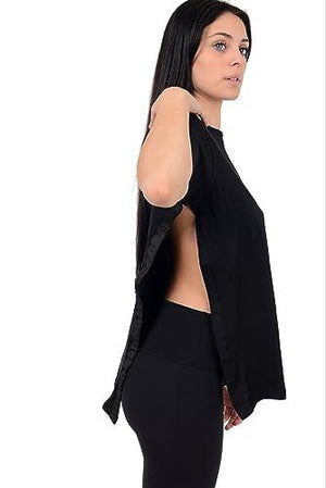 Post Surgery Recovery Tshirt Snap Open Tearaway Shirt (Small, Black/Women)
