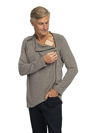 Versa Adaptive Wear Men's Easy Access Shirt, Size Medium, Comfortable, Surgical Recovery, Hospital Shirt, Dual Zipper Grey