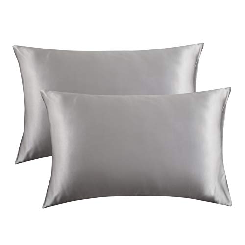 Bedsure Satin Pillowcase 2 Pack, Queen Size(Silver Grey, 20x30 inches) Pillow Cases Set of 2