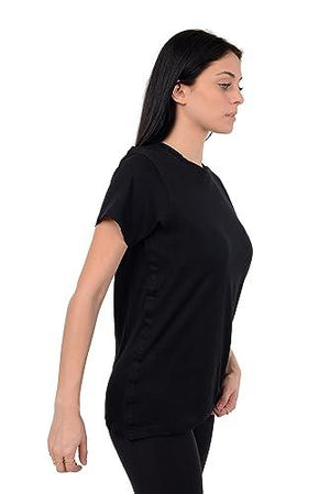 Post Surgery Recovery Tshirt Snap Open Tearaway Shirt (Small, Black/Women)