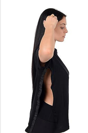 Post Surgery Recovery Tshirt Snap Open Tearaway Shirt (Small, Black/Women)