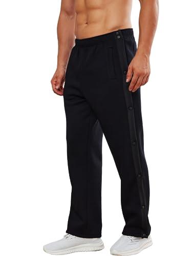 Deyeek Men's Cotton Tear Away Post-Surgery Fleece Pants High Split Snap Button Casual Basketball Sweatpants with Pockets