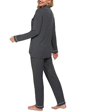Ekouaer Womens Long Pajama Sets (Deep Flower Gray,Medium)