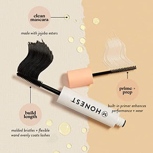 Honest Beauty Extreme Length Mascara + Lash Primer | 2-in-1 Boosts Lash Length, Volume & Definition | Silicone Free, Paraben Free, Dermatologist & Ophthalmologist Tested | 0.2 Fl Oz, Black