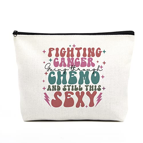 Makeup Bag Cancer Gifts for Women Funny Chemo Cancer Survivor Cancer Fighter Cancer Warrior Gifts for Her Cancer Patient Friends Inspirational Breast Cancer Awareness Toiletry Bag Zipper Pouch