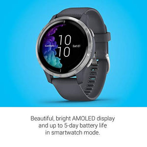 Garmin Venu, GPS Smartwatch with Bright Touchscreen Display, Features Music, Body Energy Monitoring, Animated Workouts, Pulse Ox Sensors and More, Granite Blue and Silver