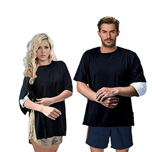 OUDI LINE Uni-Sex Post Shoulder Surgery Shirt & Rehab Shirt with Stick On Fasteners, Convenient and Quick (X-Large, Black)