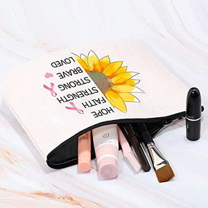 MBMSO Breast Cancer Awareness Makeup Bag Breast Cancer Survivor Gifts for Breast Cancer Patients Pink Ribbon Breast Cancer Sunflower Support Gifts Cosmetic Travel Bag (Hope Faith Strength)