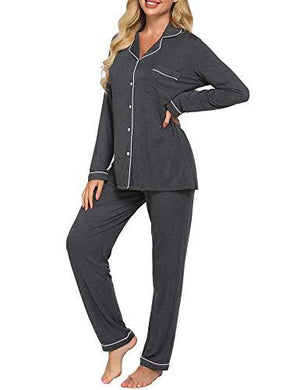 Ekouaer Womens Long Pajama Sets (Deep Flower Gray,Medium)