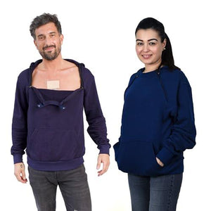 Inspired Comforts Mens/Unisex Chemo Port Access Hoodie | Sweatshirt with Dual Chest Zips | 100% Cotton | Full Sleeve | 2XL, Navy