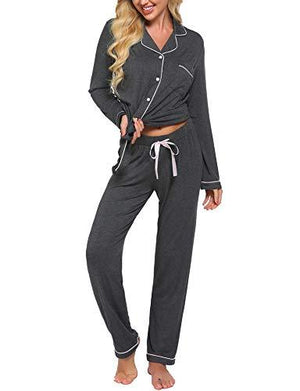 Ekouaer Womens Long Pajama Sets (Deep Flower Gray,Medium)