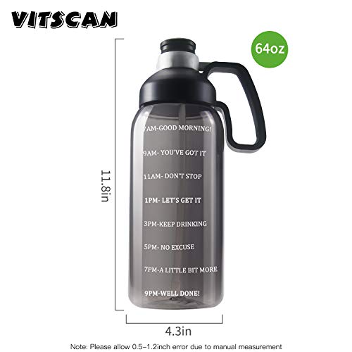 Vitscan 64 oz Water Bottle with Straw and Time Half Gallon Water Bottle with Time Marker Water Bottles Large Water Bottle with Handle Water Jug for SP