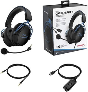 HyperX Cloud Alpha S - PC Gaming Headset, 7.1 Surround Sound, Adjustable Bass, Dual Chamber Drivers, Chat Mixer, Breathable Leatherette, Memory Foam, and Noise Cancelling Microphone - Blue