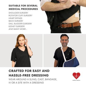 Post Surgery Shirt with Discreet Left & Right Side Snap Access (XL, Black)