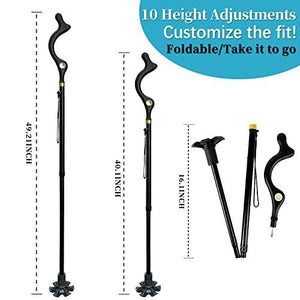 Honmido Walking Cane Foldable for Men & Women Seniors for Balance,Self Standing Folding Cane,Height Adjustable Anti-Slip Lightweight Alloy Walking Stick Collapsable for Travel Mobility Aid (Black)