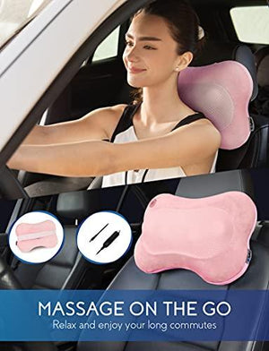 Zyllion Shiatsu Back and Neck Massager - Kneading Massage Pillow with Heat for Shoulders, Lower Back, Calf - Use at Home and Car - Pink (ZMA-13-PKV)