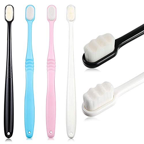 4 Pieces Soft Bristle Toothbrush Nano Toothbrush Ultra Soft Toothbrush Manual Toothbrush with 20,000 Bristles for Sensitive Teeth and Gum Adult Kid Children (Pink, Blue, Black, White)