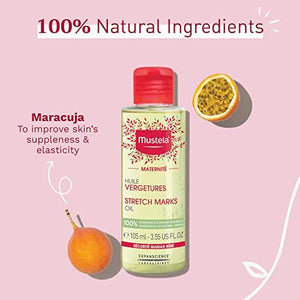 Mustela Maternity Stretch Marks Oil - Natural Pregnancy Skincare Belly Massage Oil with Vitamin E, Avocado, Maracuja & Sunflower Oil - EWG Verified & Fragrance Free - 3.55 fl. oz.