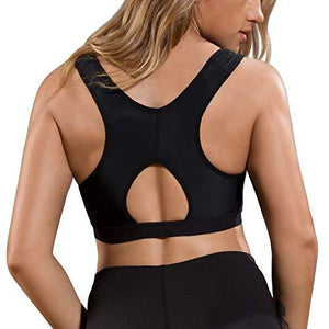Wonderience Sports Bra Post-Surgical Wide Adjustable Strape with Front Closure Wirefree (Black, Large)