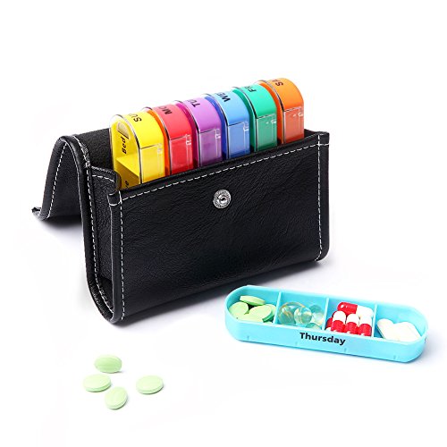 AUVON Weekly Pill Organizer 2 Times a Day with PU Leather Bag