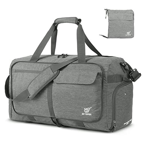27" Travel Duffle Bag 65L Foldable - SKYSPER Weekender Bag 65L with Shoes Compartment Durable & Large Overnight Bag for Travel Carry-on Men Women Grey
