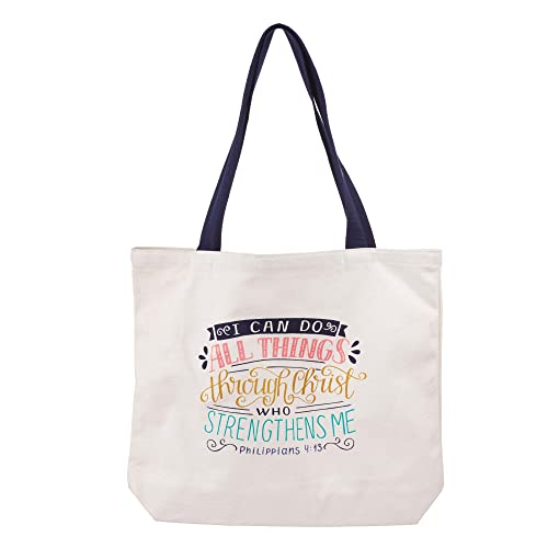Christian Art Gifts Fashion Canvas Tote Bag for Women: I Can Do All Things - Phil. 4:13 Inspirational Scripture, Creamy Beige