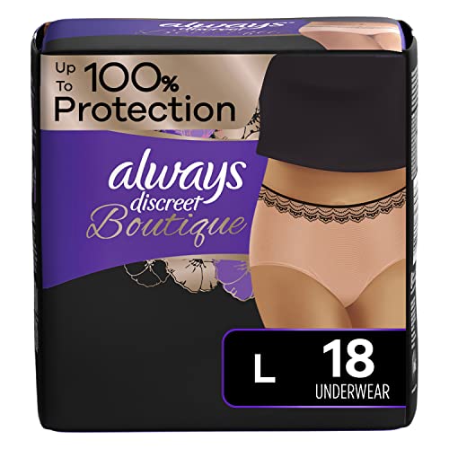 Always Discreet Boutique, Incontinence & Postpartum Underwear for Women, Maximum Protection, Peach, Large, 18 Count