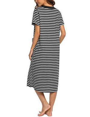 Ekouaer Women's Long Sleepwear Shirt Short Sleeve with Pockets S-XXL Black