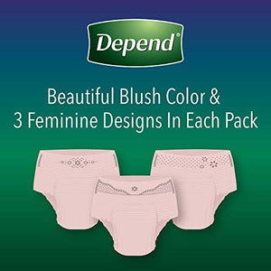 Depend Night Defense Adult Incontinence Underwear for Women, Disposable, Overnight, Large, Blush, 56 Count (4 Packs of 14) (Packaging May Vary)
