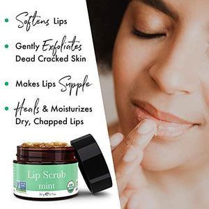 Organic Lip Scrub Mint - Lip Scrubs Exfoliator & Moisturizer, Lip Exfoliator Scrub, Sugar Lip Scrubs, Lip Sugar Scrub, Lip Care Products for Chapped Lips, Lip Scrubber, Lip Moisturizer for Dry Lips