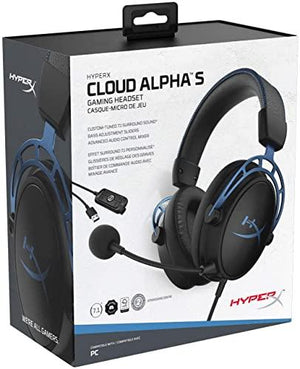 HyperX Cloud Alpha S - PC Gaming Headset, 7.1 Surround Sound, Adjustable Bass, Dual Chamber Drivers, Chat Mixer, Breathable Leatherette, Memory Foam, and Noise Cancelling Microphone - Blue