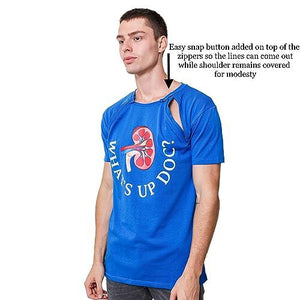 MandMcares Dialysis Chest Port Catheter Access Chemotherapy Shirts New Added Snap Button on Top Zippers for Decency (X-Large, Blue)
