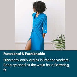 Brobe Post Surgery Robe with 6 Internal Pockets for Mastectomy, Mommy Makeover, Tummy Tuck, Open Heart Surgery - (X-Large, Blue)