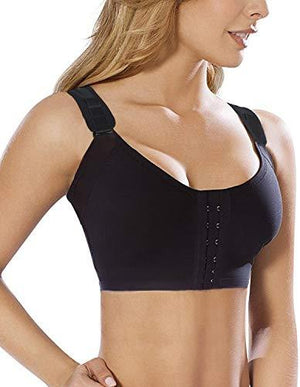 SHAPERX Women's Post-Surgical Front Closure Sports Bra Adjustable Wide Strap Racerback Support Bra,SZ83288-Black-L