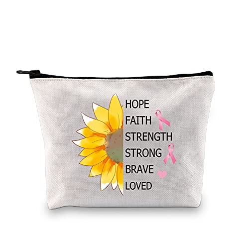 MBMSO Breast Cancer Awareness Makeup Bag Breast Cancer Survivor Gifts for Breast Cancer Patients Pink Ribbon Breast Cancer Sunflower Support Gifts Cosmetic Travel Bag (Hope Faith Strength)