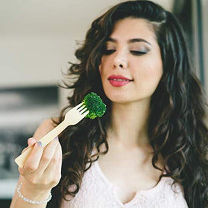 GoWoo Bamboo Disposable Cutlery Set 100 Pieces 50 Forks, 25 Spoons, 25 Knives