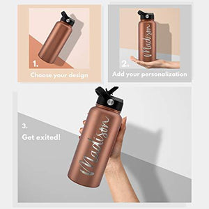 Amazing Items Personalized Water Bottle w/ Straw & Lid, 24 oz - Teal | Custom Stainless Steel Sports Water Bottle w/ Name and Text - Double-Wall, Vacuum Insulated - Rotating Handle