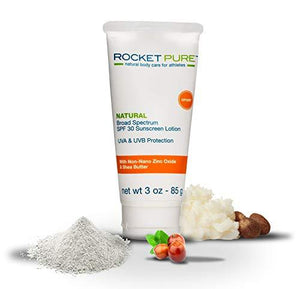 Rocket Pure 3 Ounce Natural SPF 30 Sunscreen. EWG Rated. Broad Spectrum UVA/UVB Protection, Non-Nano Zinc Oxide. Fragrance-Free and Chemical Free.