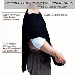 OUDI LINE Uni-Sex Post Shoulder Surgery Shirt & Rehab Shirt with Stick On Fasteners, Convenient and Quick (X-Large, Black)