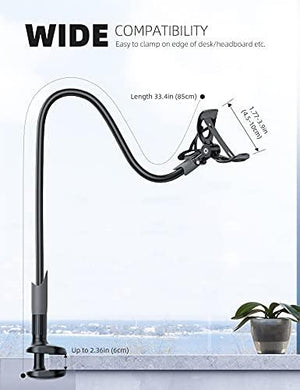 Phone Holder Bed Gooseneck Mount - Lamicall Cell Phone Clamp Clip for Desk, Flexible Lazy Long Arm Headboard Bedside, Overhead Mount Stand, Compatible with Phone 12 Mini 11 Pro Xs Max XR X 8 7 6 Plus
