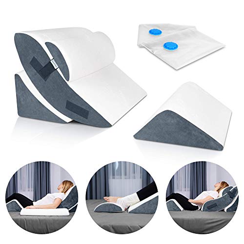 Lisenwood Foam Bed Wedge Pillow Set - Reading Pillow & Back Support Wedge Pillow for Sleeping - 2 Separated Sit Up Pillows for Bed - Angled Bed